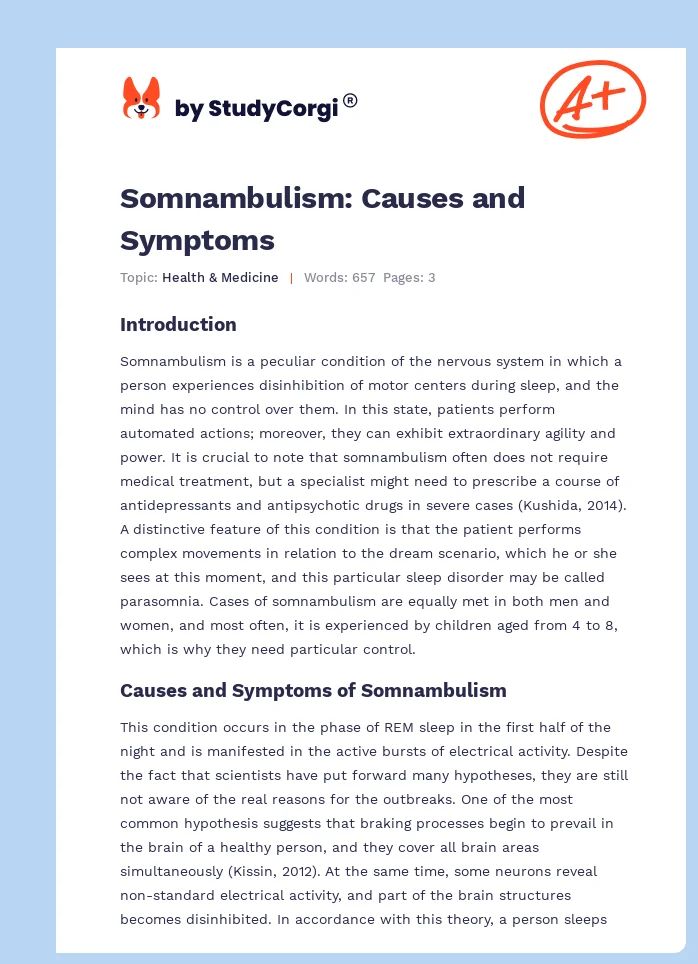 Somnambulism: Causes and Symptoms. Page 1