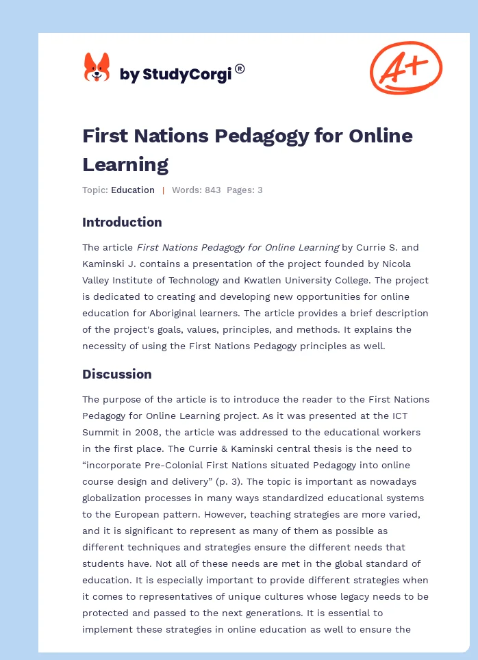 First Nations Pedagogy for Online Learning. Page 1