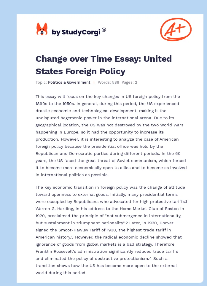 Change over Time Essay: United States Foreign Policy. Page 1