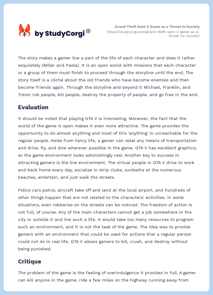 Grand Theft Auto V Game as a Threat to Society. Page 2
