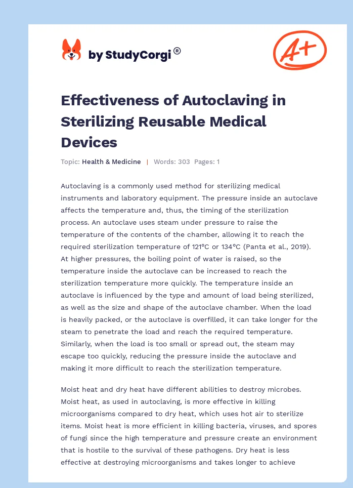 Effectiveness of Autoclaving in Sterilizing Reusable Medical Devices. Page 1