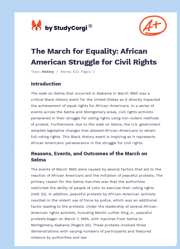 The March for Equality: African American Struggle for Civil Rights. Page 1