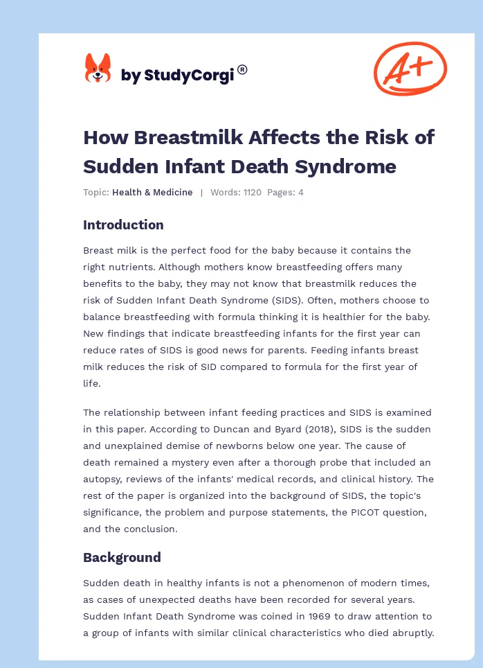 How Breastmilk Affects the Risk of Sudden Infant Death Syndrome. Page 1