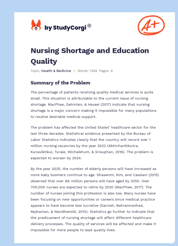Nursing Shortage and Education Quality. Page 1