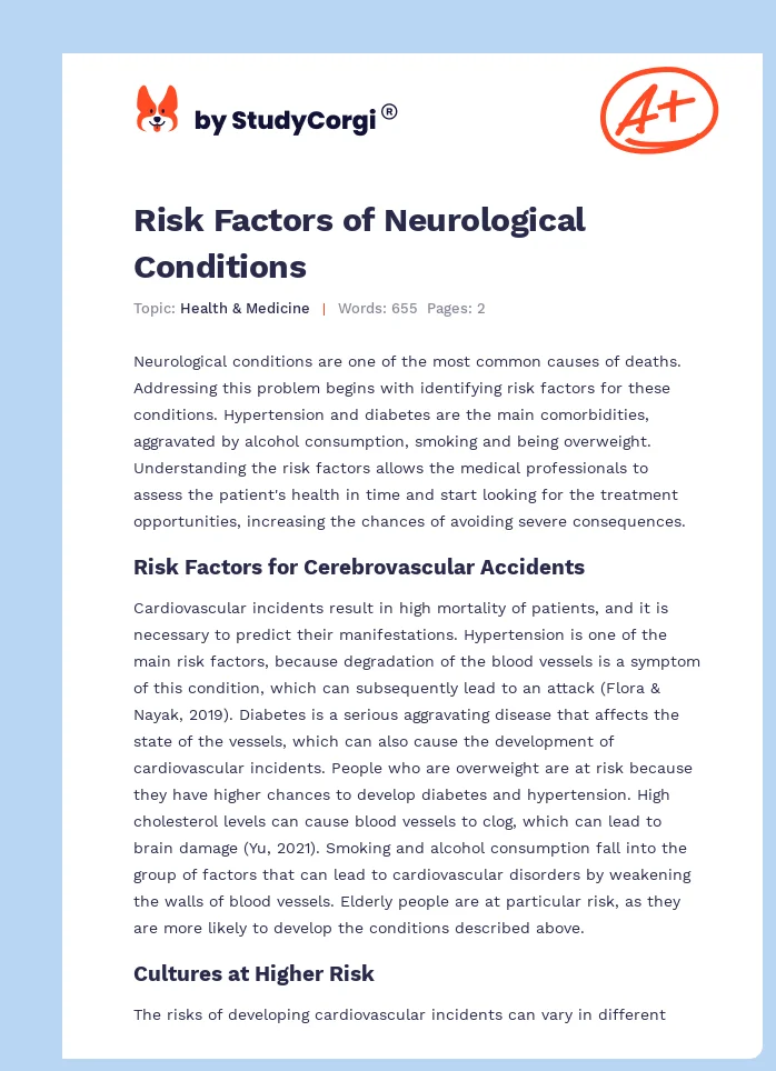 Risk Factors of Neurological Conditions. Page 1