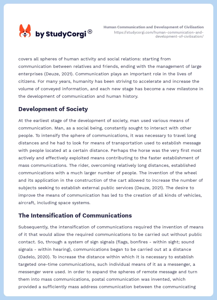 Human Communication and Development of Civilisation. Page 2