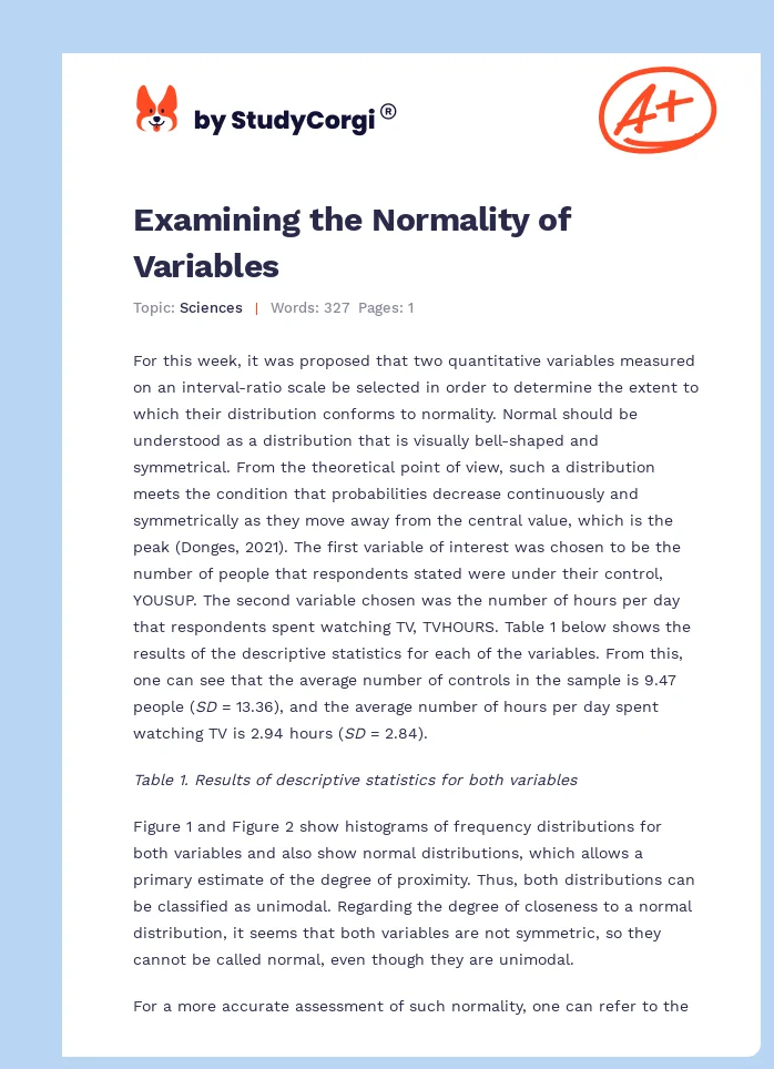 Examining the Normality of Variables. Page 1