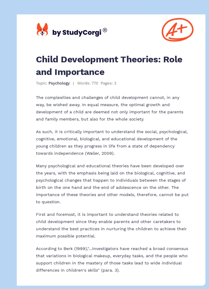 Child Development Theories: Role and Importance. Page 1