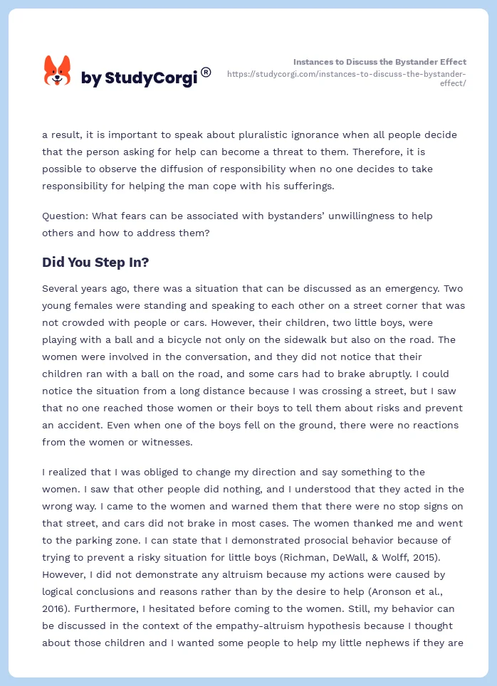 Instances to Discuss the Bystander Effect. Page 2