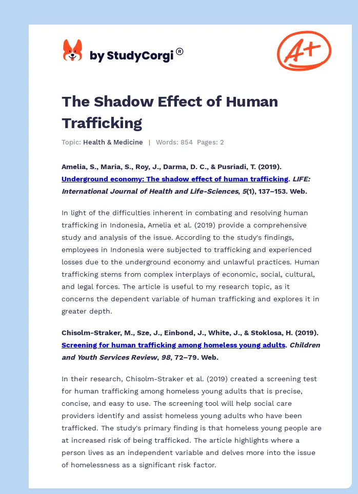 The Shadow Effect of Human Trafficking. Page 1