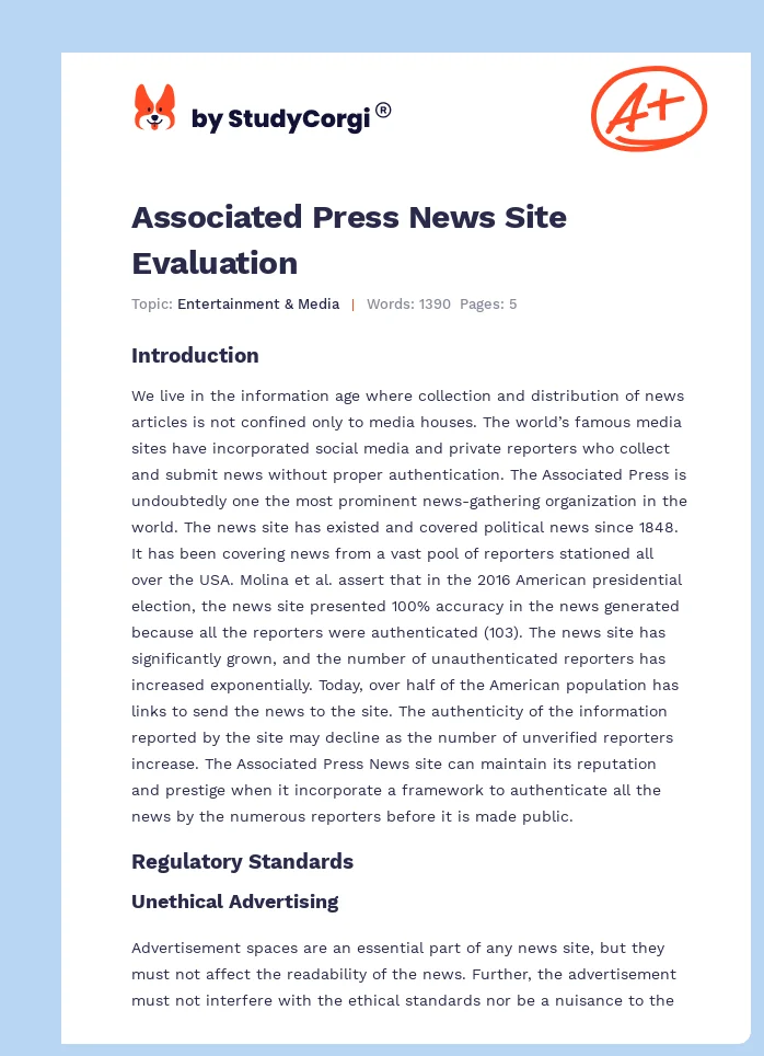 Associated Press News Site Evaluation. Page 1