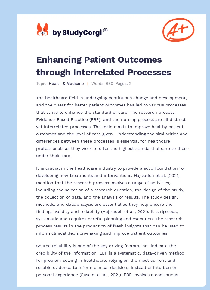 Enhancing Patient Outcomes through Interrelated Processes. Page 1