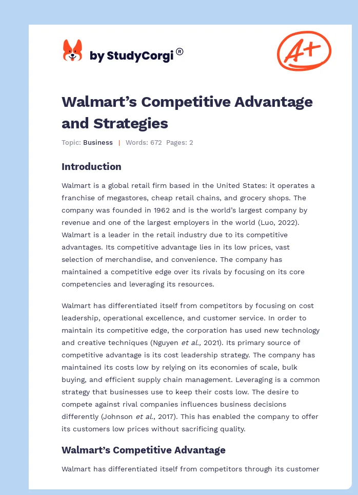 Walmart’s Competitive Advantage and Strategies. Page 1