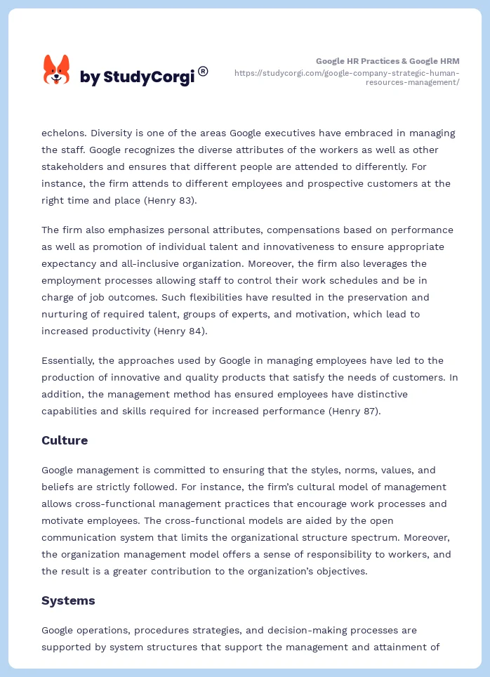 Google HR Practices & Google HRM. Page 2