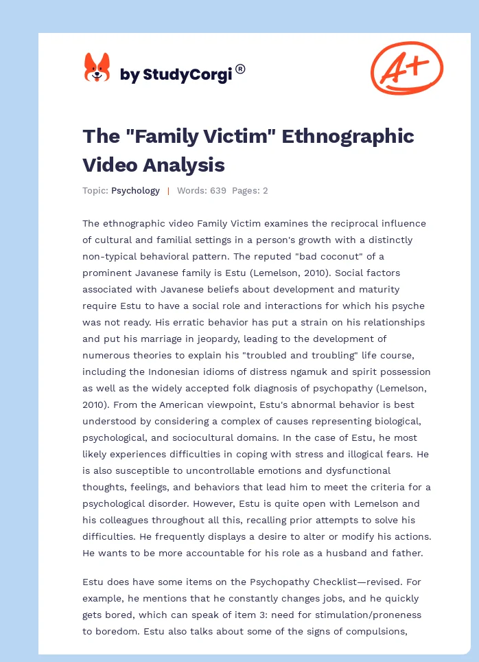 The "Family Victim" Ethnographic Video Analysis. Page 1