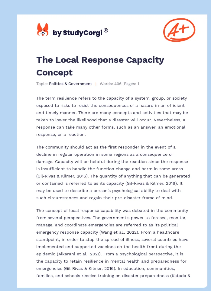 The Local Response Capacity Concept. Page 1