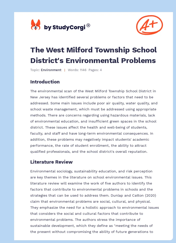 The West Milford Township School District's Environmental Problems. Page 1