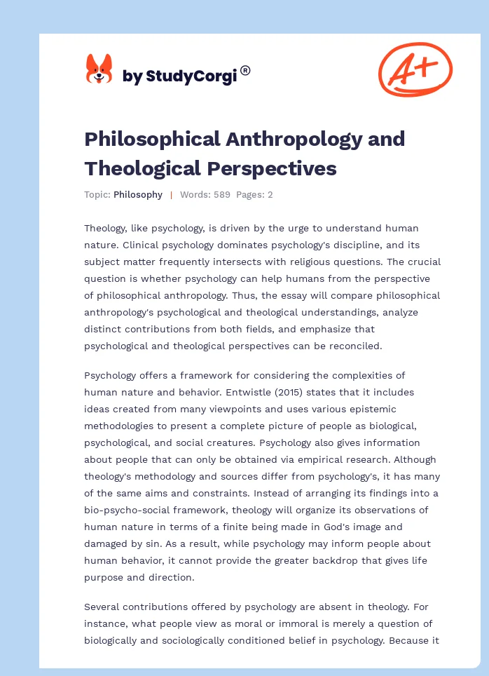 Philosophical Anthropology and Theological Perspectives. Page 1