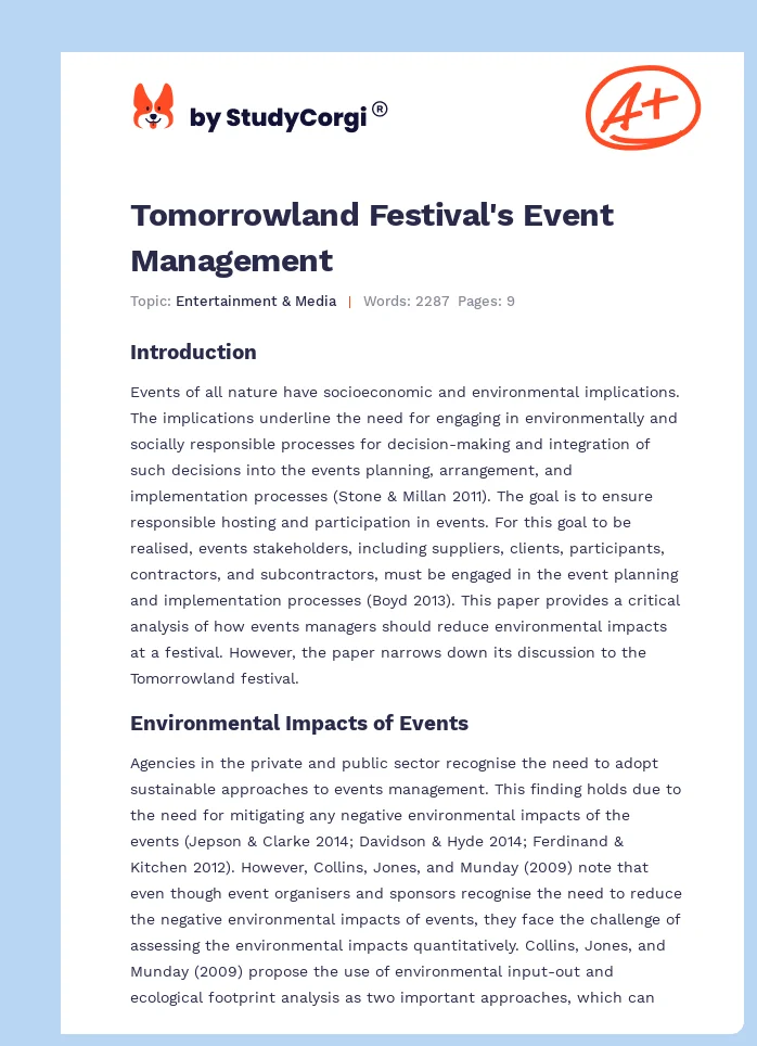 Tomorrowland Festival's Event Management. Page 1