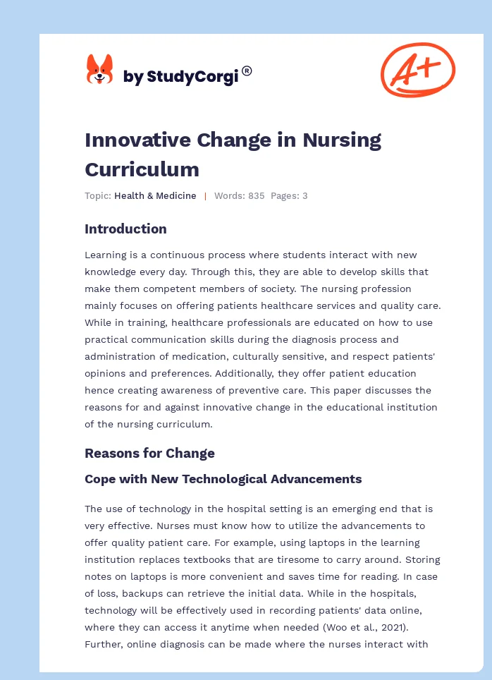 Innovative Change in Nursing Curriculum. Page 1