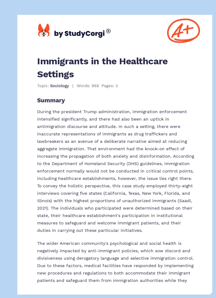 Immigrants in the Healthcare Settings. Page 1