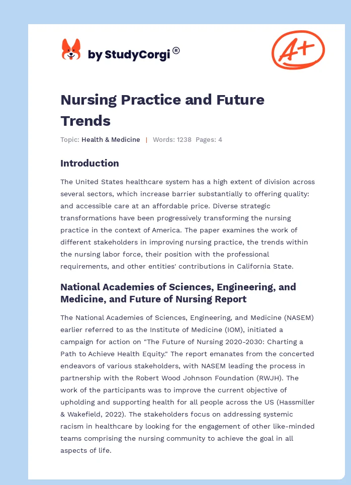 Nursing Practice and Future Trends. Page 1