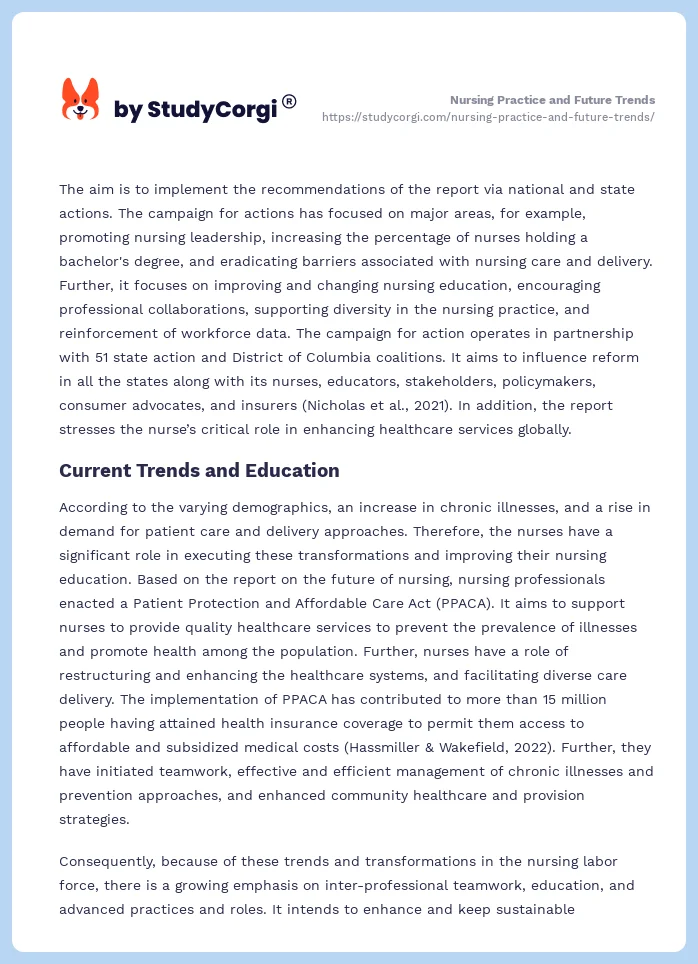 Nursing Practice and Future Trends. Page 2