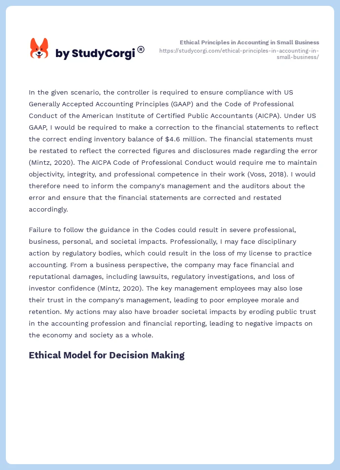 Ethical Principles in Accounting in Small Business. Page 2