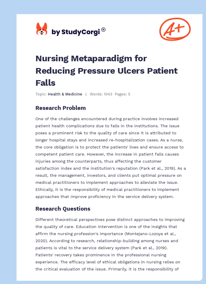 Nursing Metaparadigm for Reducing Pressure Ulcers Patient Falls. Page 1