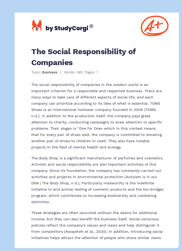 The Social Responsibility of Companies. Page 1