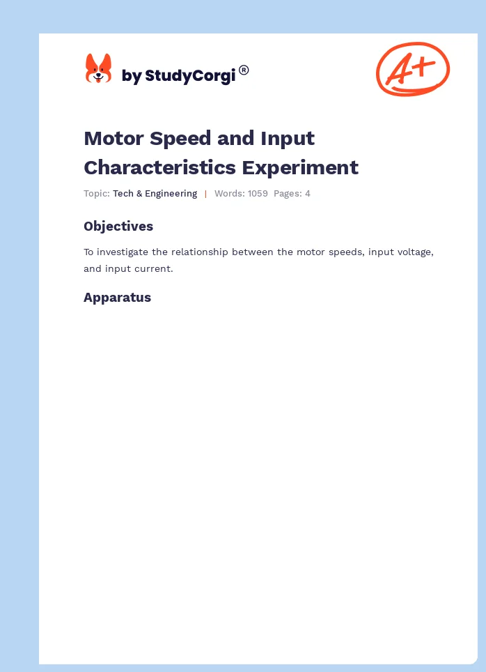 Motor Speed and Input Characteristics Experiment. Page 1