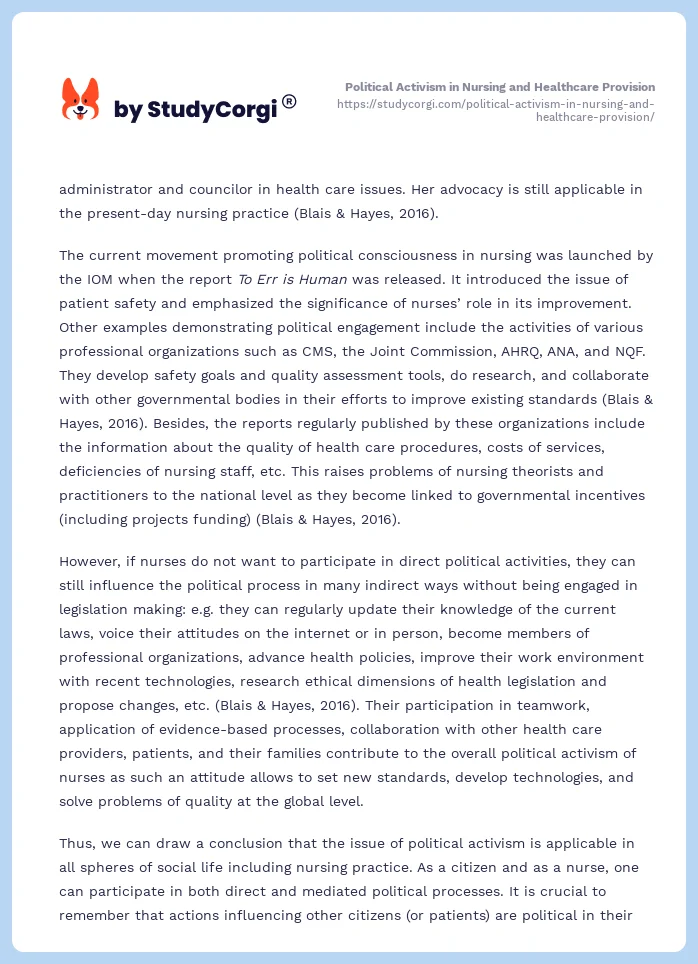 Political Activism in Nursing and Healthcare Provision. Page 2