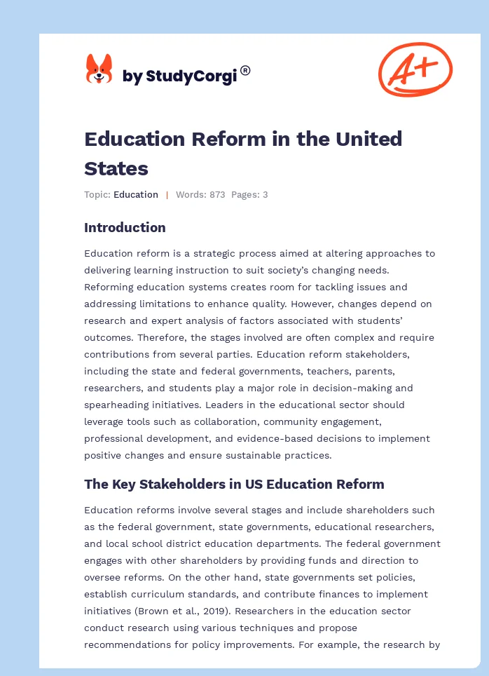 Education Reform in the United States. Page 1