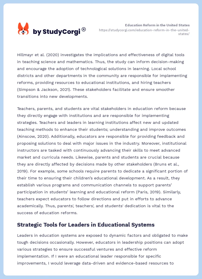 Education Reform in the United States. Page 2