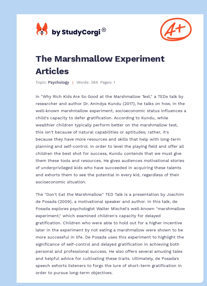 The Marshmallow Experiment Articles. Page 1