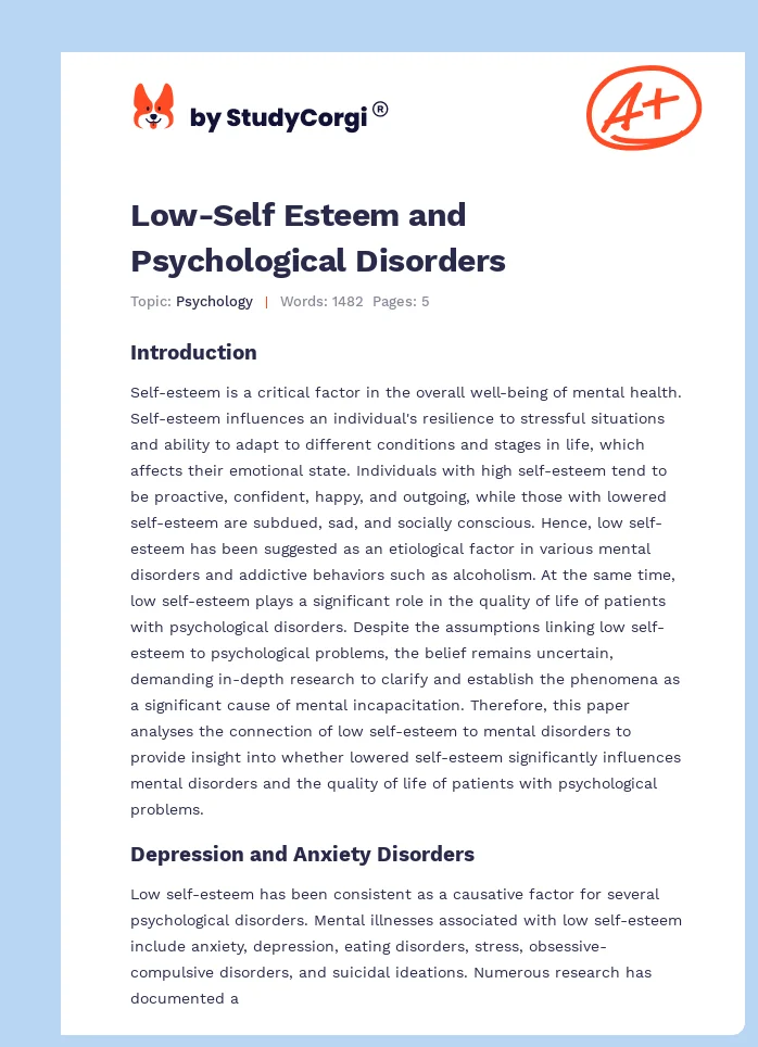 Low-Self Esteem and Psychological Disorders. Page 1