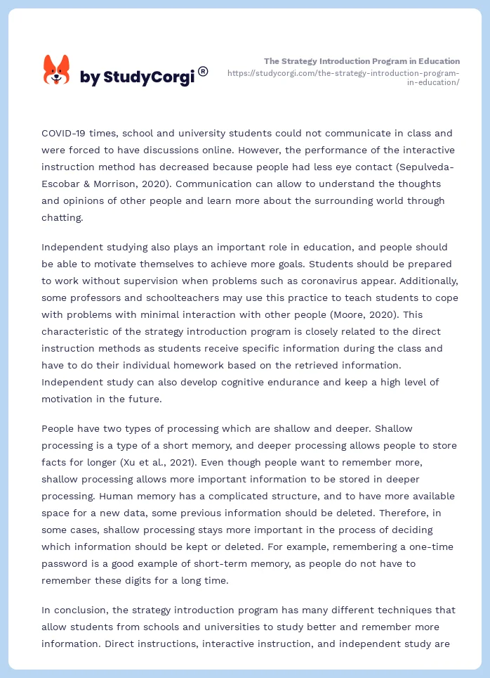 The Strategy Introduction Program in Education. Page 2