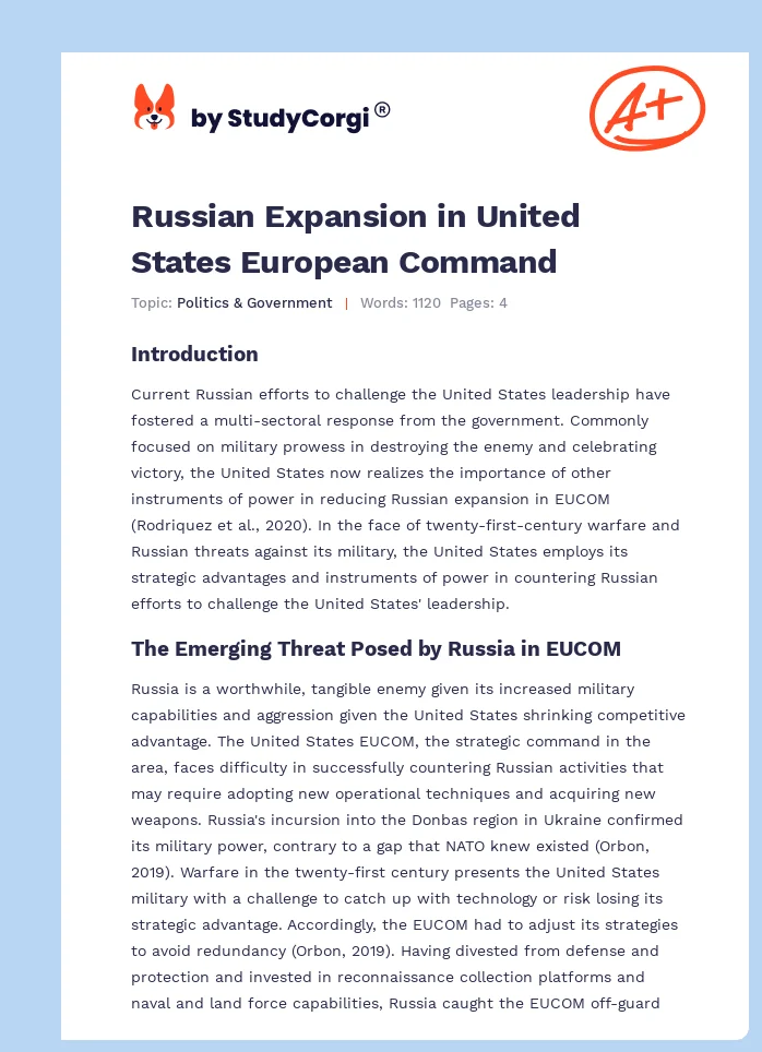 Russian Expansion in United States European Command. Page 1