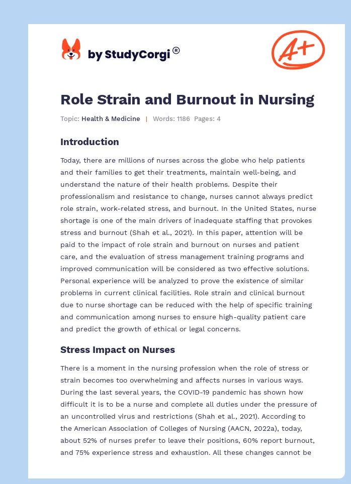 Role Strain and Burnout in Nursing. Page 1