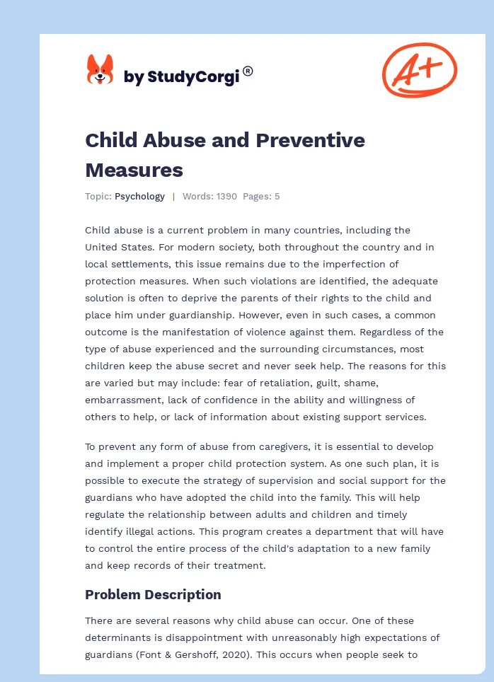 Child Abuse and Preventive Measures. Page 1