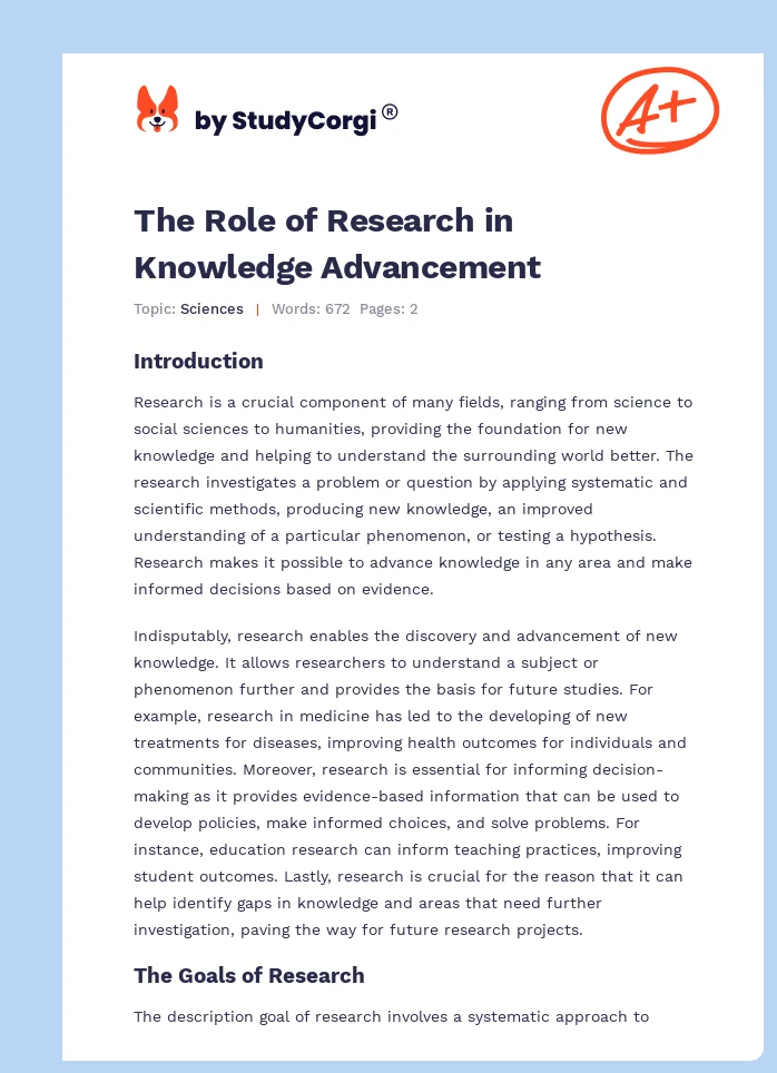 The Role of Research in Knowledge Advancement. Page 1