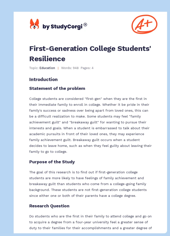 First-Generation College Students' Resilience. Page 1