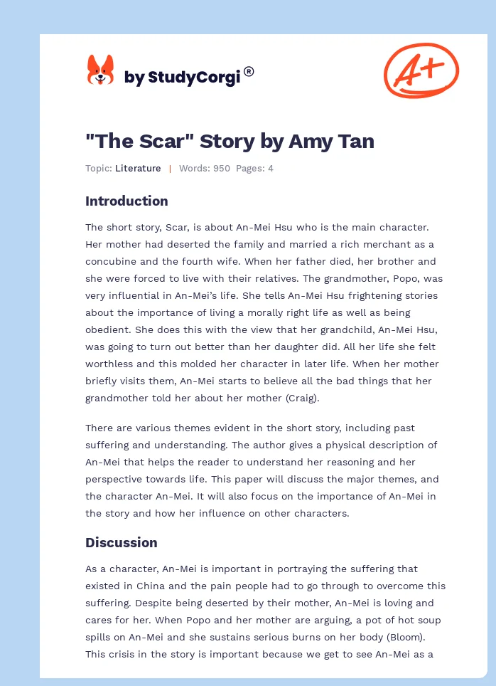 "The Scar" Story by Amy Tan. Page 1