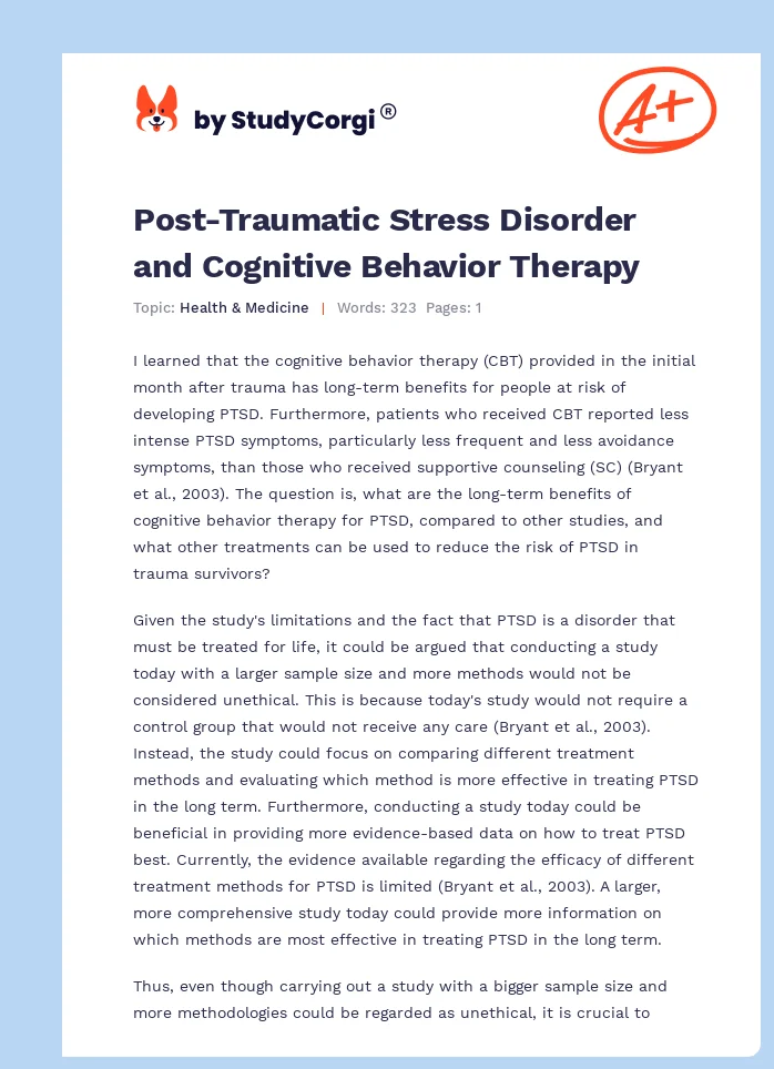 Post-Traumatic Stress Disorder and Cognitive Behavior Therapy. Page 1