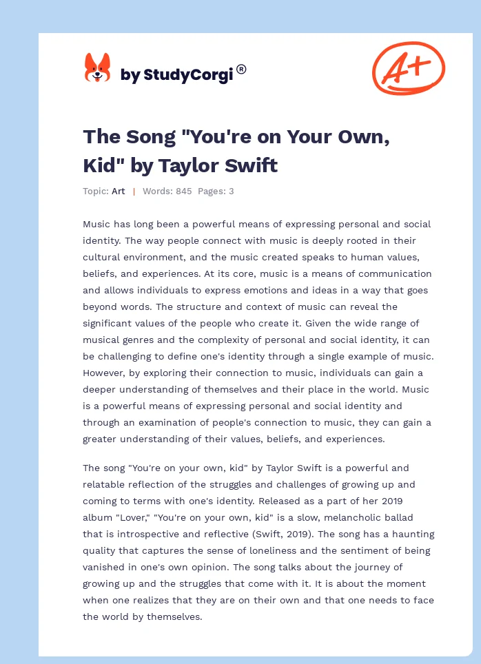 The Song "You're on Your Own, Kid" by Taylor Swift. Page 1