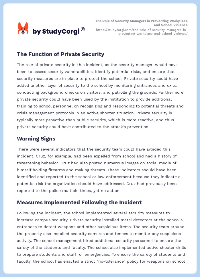 The Role of Security Managers in Preventing Workplace and School Violence. Page 2