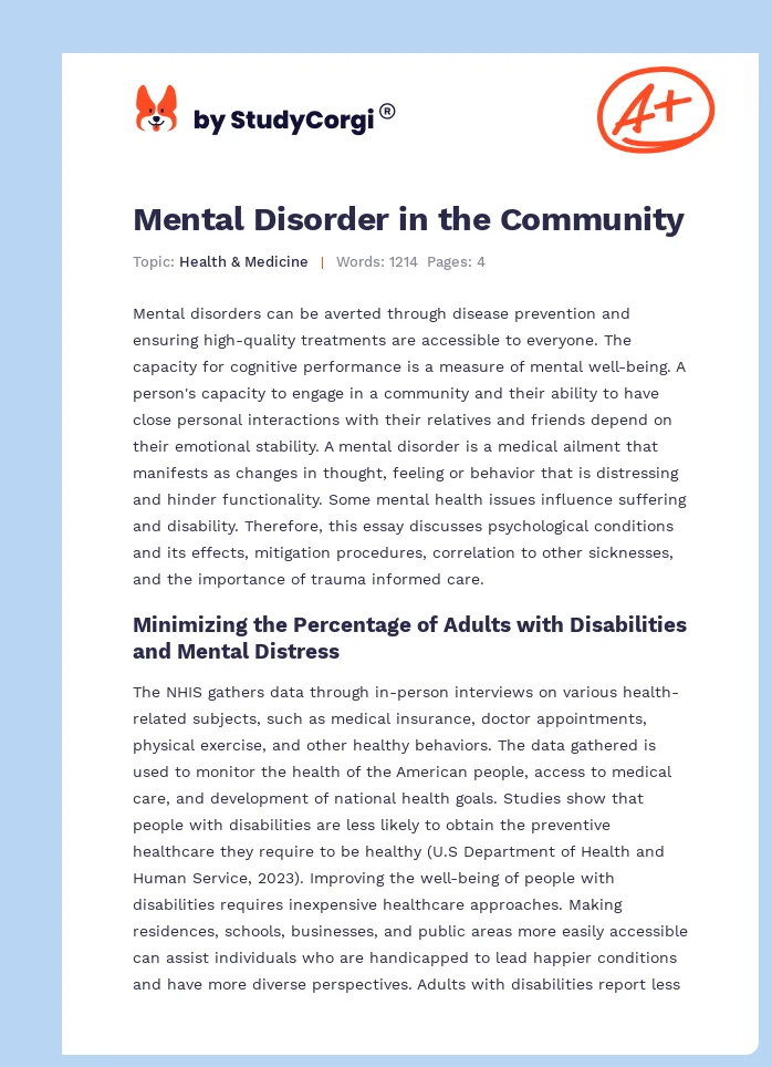 Mental Disorder in the Community. Page 1