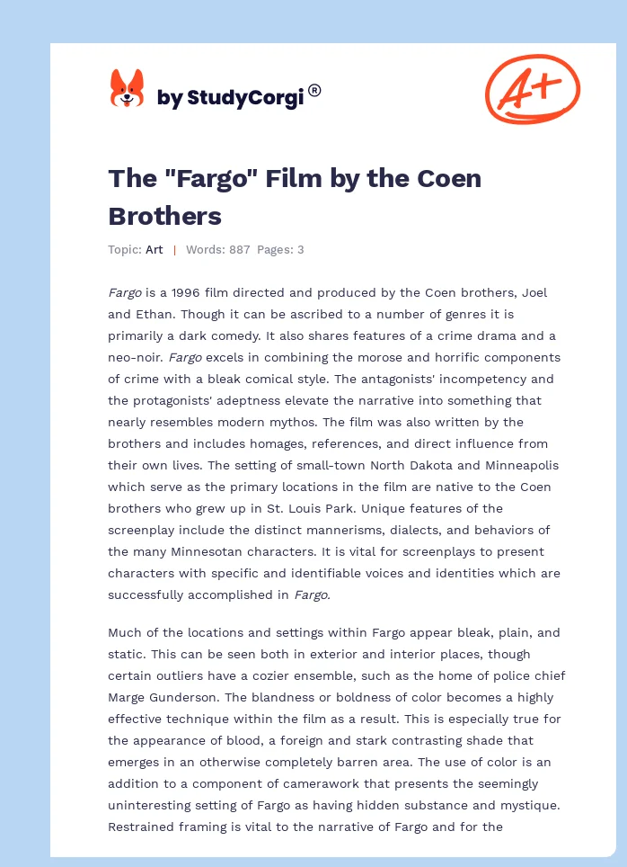 The "Fargo" Film by the Coen Brothers. Page 1