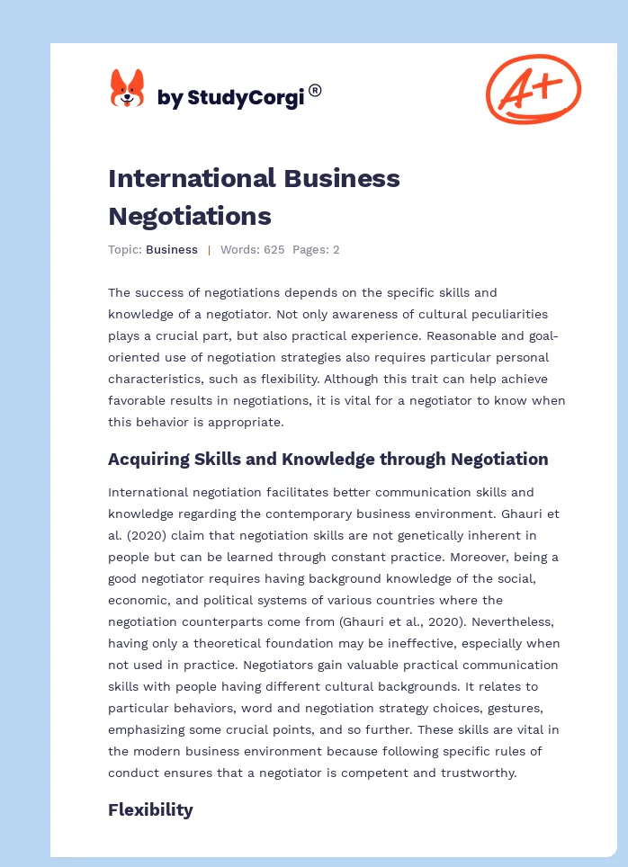 International Business Negotiations. Page 1
