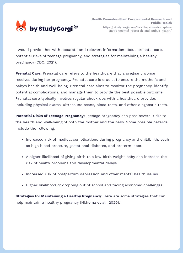 Health Promotion Plan: Environmental Research and Public Health. Page 2